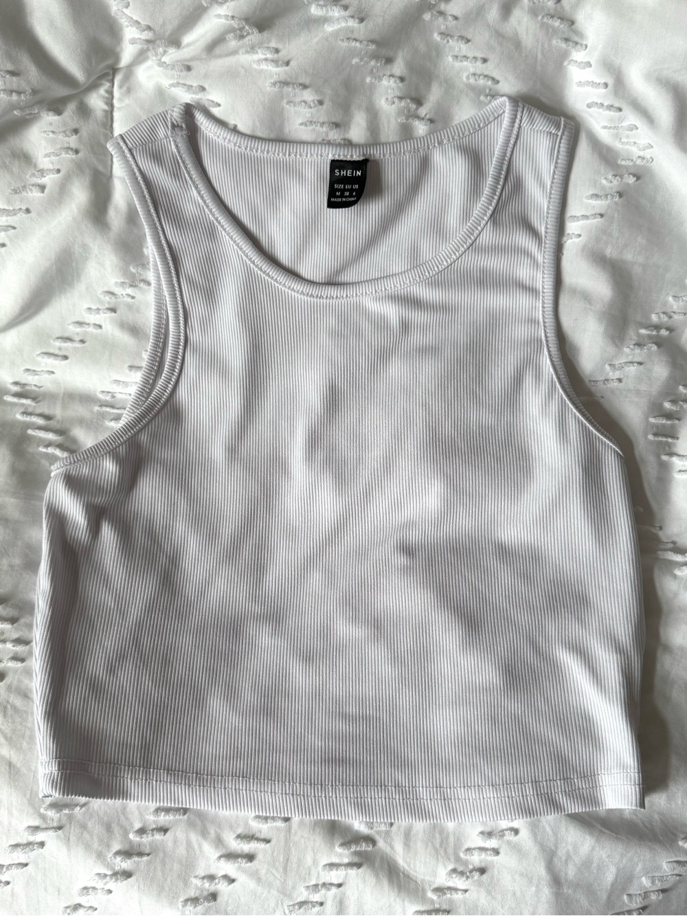 White Ribbed Crop Tank Top